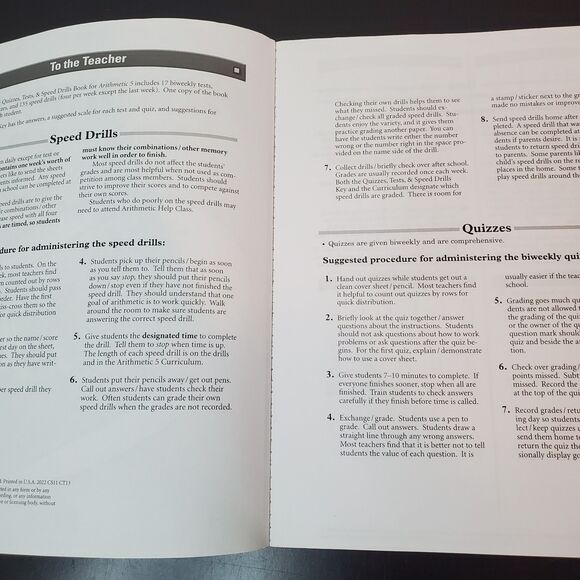 Abeka A Beka Book Arithmetic 5 Quiz, Test, & Speed Drill Teacher Key 4th Ed 2022 - Picture 7 of 8
